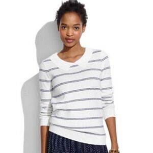 Madewell Collared Striped Sweater Navy/Cream Small Comfort